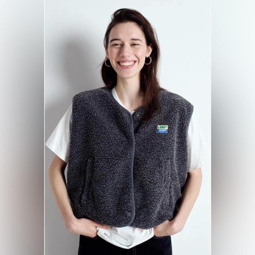 American Vintage Charcoal Gray Sherpa Fleece Vest